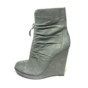 Enzo Angiolini Gray Leather Wedge Zippered Booties